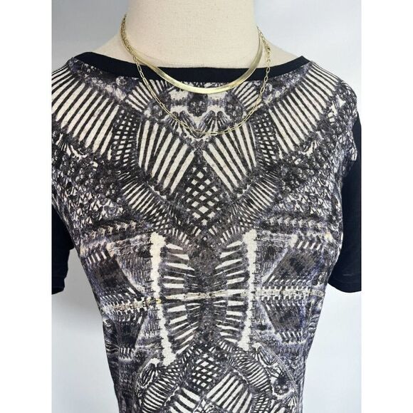 The Kooples Skull Bones Black Aztec Ilkat Blouse Top Short Sleeve Medium Silk - Picture 10 of 13